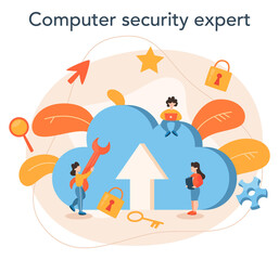 Cyber or web security specialist. Idea of digital data protection