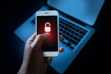 Hackers and security of cloud computing on smartphone and laptop.