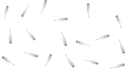 Endless seamless pattern of medical scientific medical objects of modern digital thermometers for measuring temperature on a white background.  illustration