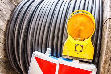 cable drum at a construction site