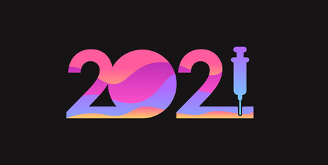 happy new year 2021 background with syringe icon