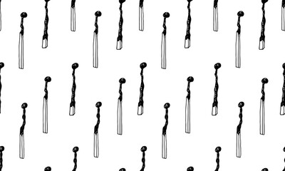 Hand drawn doodle seamless pattern with matches. Burnt wooden stick. Simple vector illustration.