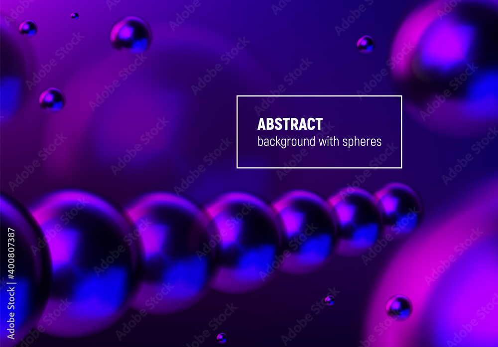 Aufkleber abstract background with neon shiny blue and purple balls flying in perspective for science and busi