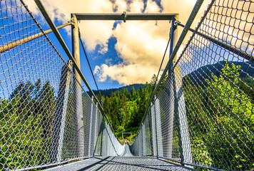 new metal bridge at a forest