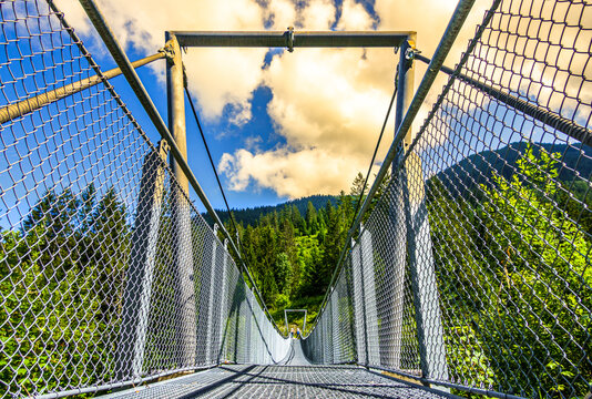 Fototapeta new metal bridge at a forest