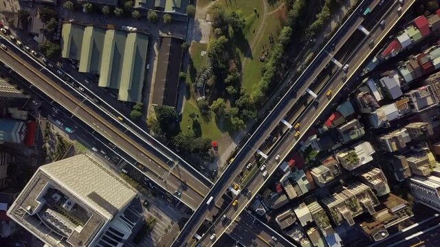 taiwan sunny day taipei city traffic street road junction aerial down panorama 4k