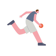 Basketball player dribbles, flat illustration human
