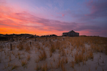 Sunset at Island Beach State Park and Judges Shack in New Jersey 