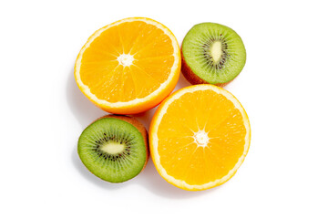 Kiwi and orange fruit isolated on white background
