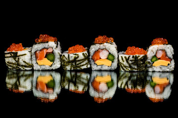 sushi with fish and vegetable ingredients