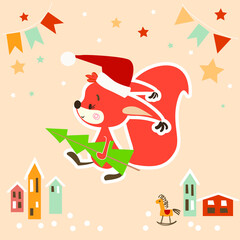 Сartoon squirrel with gifts for christmas and new year
