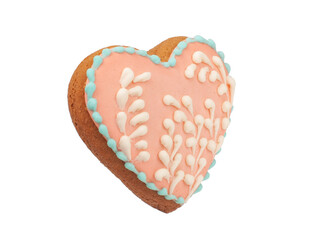 Decorative homemade gingerbread heart isolated on the white
