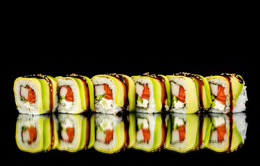 sushi with fish and vegetable ingredients