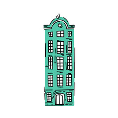 old vintage european houses. Hand drawn sketch in doodle style. Vector image, clipart, editable details. Fairytale house for stickers or children books.