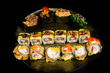 sushi with fish and vegetable ingredients