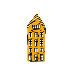 old vintage european houses. Hand drawn sketch in doodle style. Vector image, clipart, editable details. Fairytale house for stickers or children books.