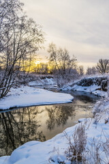 Evening frosts on a small river.