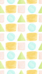Cute, playful and geometrical seamless pattern with watercolor technique