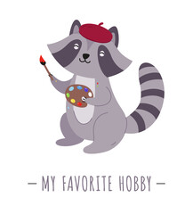 Raccoon artist character isolated.