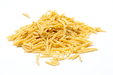 Raw Malloreddus, typical Sardinian pasta  isolated in white background