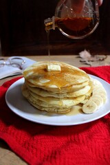 Fluffy pancakes maple syrup autumn 