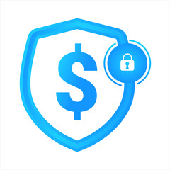 Blue sign of the dollar lock shield. Concept of security. Isolated on white background