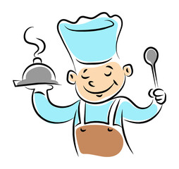 Cartoon Chef Holding Hot Food in hands