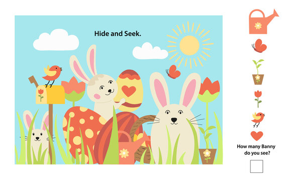 Easter colorful pages printable and worksheet. Easter activities for kids, easter party, easter games. Flat cartoon vector illustration