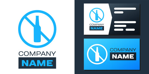 Logotype No alcohol icon isolated on white background. Prohibiting alcohol beverages. Forbidden symbol with beer bottle glass. Logo design template element. Vector.