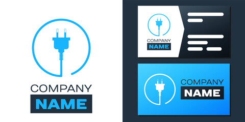 Logotype Electric plug icon isolated on white background. Concept of connection and disconnection of the electricity. Logo design template element. Vector.