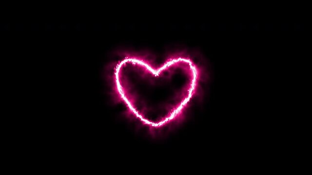 Pink love fire neon sign. Fiery Beating heart. Animation video footage. Looping realistic animation.