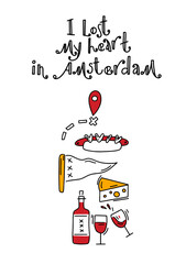 Amsterdam vector elements set. Travel and Tourism Concept. Travel poster, postcard. Hand drawn sketch in doodle style. Vector image, clipart, editable details.