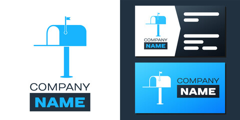 Logotype Open mail box icon isolated on white background. Mailbox icon. Mail postbox on pole with flag. Logo design template element. Vector.