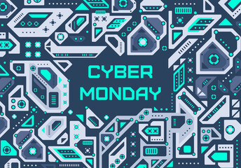 Cyber monday card. Technology electronic background.