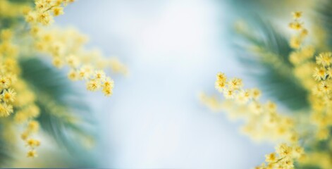 spring mimosa flower. Frame image with soft selected focus. Spring, 8th of march, easter greetings card