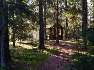 gazebo holiday house in a picturesque place in the forest