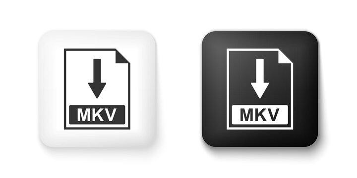 Black and white MKV file document icon. Download MKV button icon isolated on white background. Square button. Vector.