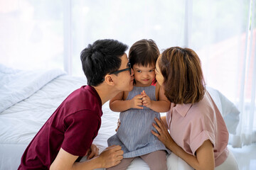 Fototapeta premium cute Asian kid with Autism playing in kindergarten with ball quarantine social distancing new normal