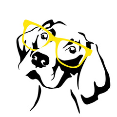 Portrait of dog head, sign vector symbols, logo or icon in black and yellow.