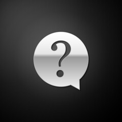 Silver Question mark in circle icon isolated on black background. Hazard warning symbol. FAQ sign. Copy files, chat speech bubble and chart web icons. Long shadow style. Vector.