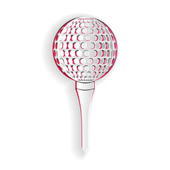 Paper cut Golf ball on tee icon isolated on white background. Paper art style. Vector.