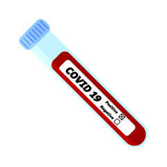 Clinical test sample tube with positive diagnosis of blood for COVID-19, coronavirus. Testing blood for 2019-ncov. Medicine and healthcare during pandemic concept. Vector clip art isolated