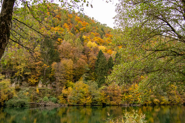 Fototapeta premium Autumn landscape on the Levico lake, Trentino Alto Adige - Italy