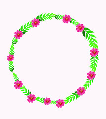 wreath of flowers and leaves. Round frame with flowers and leaves.Pattern for fabric,textile,wrapping papers,wallpapers,book design. app background.