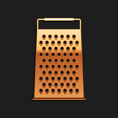 Gold Grater icon isolated on black background. Kitchen symbol. Long shadow style. Vector.