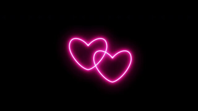 Two beating hearts in unison. Pink Neon Love Sign Animated Videos. Looping realistic animation.