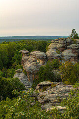 Fototapeta na wymiar View out over the Garden Of The Gods as sunset approaches. Shawnee National Forest, Illinois.