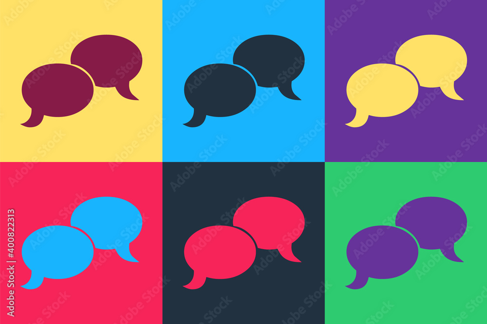 Poster pop art blank speech bubbles icon isolated on color background. faq sign. copy files, chat speech bu