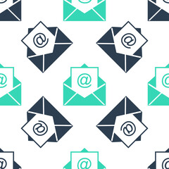 Green Mail and e-mail icon isolated seamless pattern on white background. Envelope symbol e-mail. Email message sign. Vector.