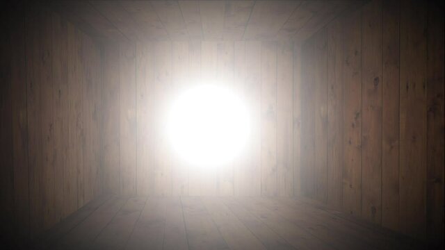 Bright white light filling empty room.